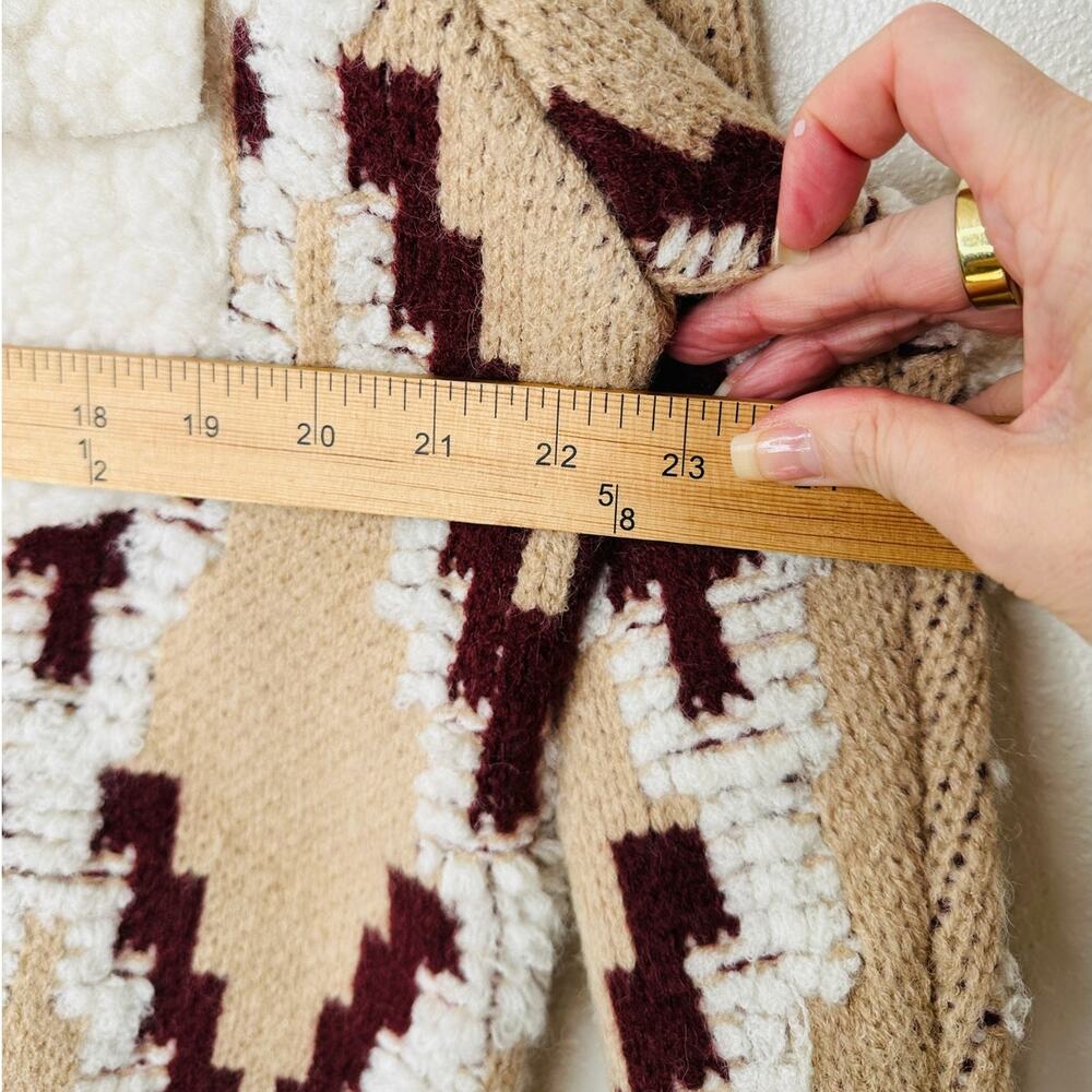 a. peach Tan Ivory Burgundy Southwest Print Button Collared Sweater Jacket S - Picture 13 of 13